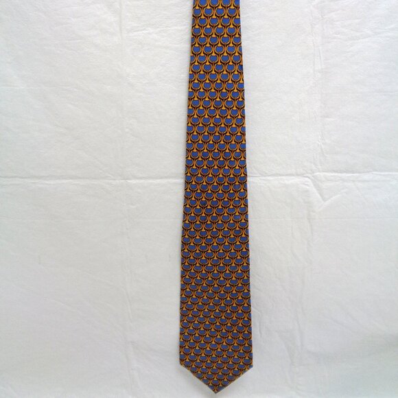 GUCCI men's 100% silk tie horsebit pattern Blue & Gold 59" Made in Italy - Picture 5 of 9